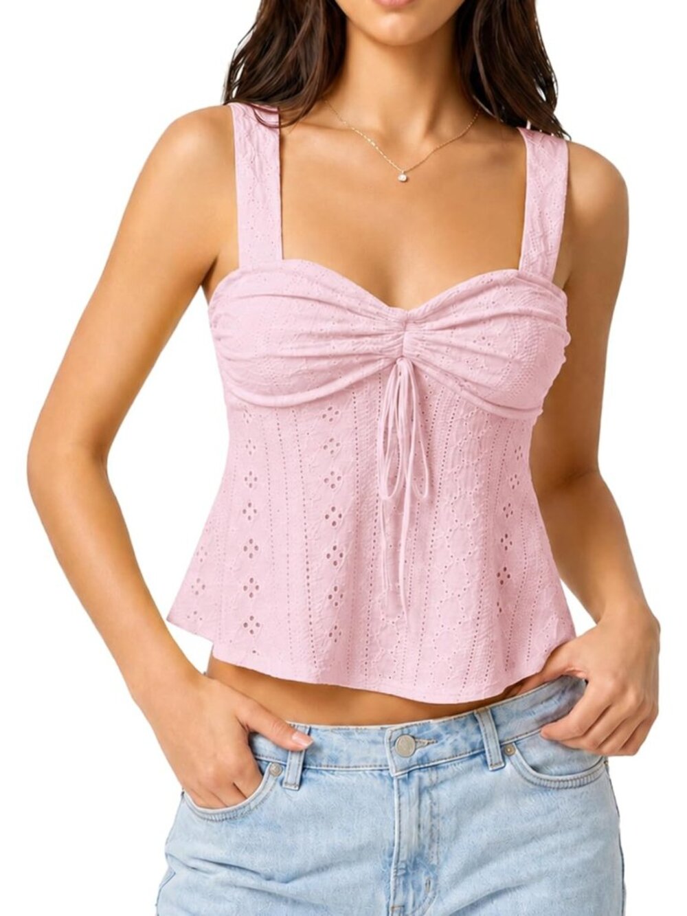 Trendy Sleeveless Babydoll Tank Top for Women - Flowy Ruffle Tie Front Y2K
